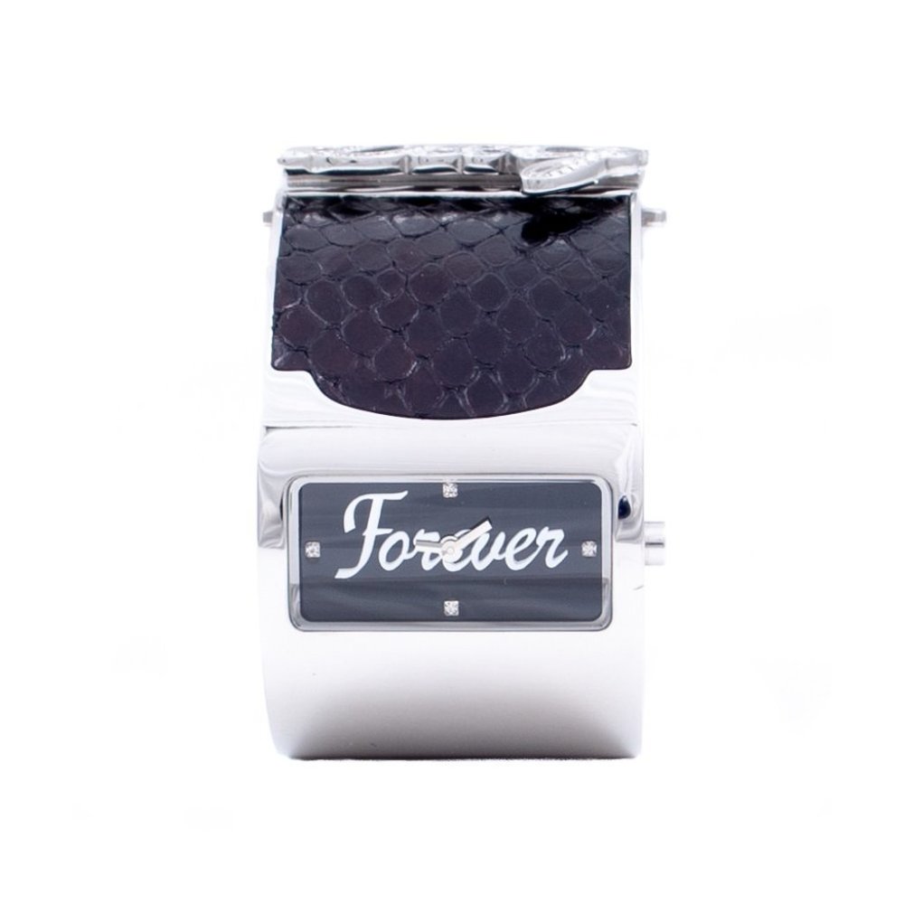 D&G Silver Tone Black Embossed Forever Cuff Watch